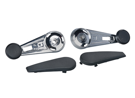 Window crank handles & covers in Chrome. Porsche 911 1965-77 - 91154247102, 91154247103