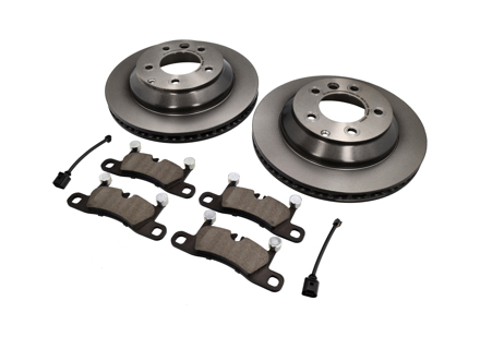 Rear brake pads and brake disc package. Porsche Cayenne 958 - 95535240131, PAA698451A, 95861236550, 95535240131BRE, PAA698451ABRE