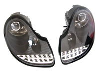 Headlamp with LED Bulbs BLACK. Porsche 996 / Boxster 986 LHD Cars - 99663115701, 99663115801, 98663113117, 98663113217, 99663116301, 99663116401 - DP204-B