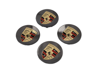 Wheel caps in Grey with coloured crest for Porsche 911 / Cayenne / Panamera / Boxster / Cayman (Set of 4) - 00004460705, 97004460012, 00004460604 Wheel caps in Grey with coloured crest for Porsche 911 / Cayenne / Panamera / Boxster / Cayman (Set of 4) - 00004460705, 97004460012, 00004460604