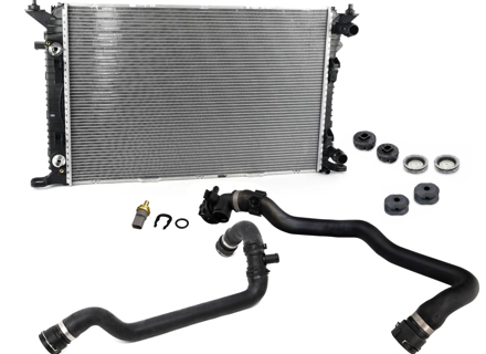 Kit radiatore acqua/liquido di raffreddamento e tubi. Porsche 95B Macan 2.0L - 9A712125110, 95B122101A, 95B122101K, 95B121109F, 95B121109J