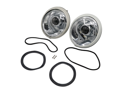 LHD LED Headlamp conversion kit with chrome reflector and H4 clear lenses. Porsche 911 / 964 - 91163102400, 91163111300, 90163110100 - EL13 CR.RCL.BLK, EL13 CR.RCL.CR, EL13 CR.RCL.PR
