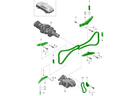 Motordistributiekettingset. Porsche 982 Cayman 2.0L / 2.5L 2017>> - 0PB109507G, 0PB109509B, 0PB109514A, 9A210514801, 0PB109513B, 0PB109508B, 9A110523302