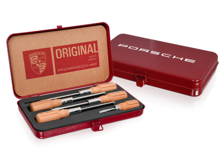 Porsche Wooden-handle screwdriver tool set with box, five-piece