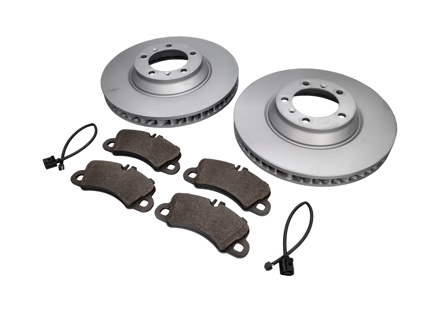 FRONT Brake Pads and Brake Disc Package. Porsche Cayenne 9YA Disc size 350mm x 34mm - 9Y0615301, 9Y0615302, 9Y0698151T, 9Y0907253E