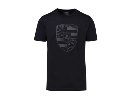T-shirt met Porsche embleem, zwart - Essential-collectie - WAP82100S0K, WAP82100M0K, WAP82100L0K, WAP8210XL0K, WAP821