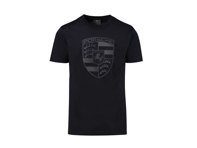 T-shirt met Porsche embleem, zwart - Essential-collectie - WAP82100S0K, WAP82100M0K, WAP82100L0K, WAP8210XL0K, WAP821
