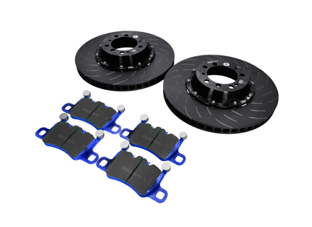 EBC Racing 后部两件式浮动制动盘和 bluestuff 衬垫套件。保时捷 991 turbo / 981 Cayman GT4 - P2DK042B, 99135240703, 99135240803, 99135294705 - DP52207NDX, SG2F012