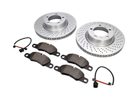 前刹车片和刹车盘套件。保时捷 981 Boxster S / Cayman S - 99735140101, 99735140201, 98135193904, 99160916500