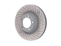 Brake disc rotor, Rear, drilled-dimpled monoblock, 350x28mm. Porsche 997 TURBO / 997 GT3 - 99735240502, 99735240602 - PRL39977, PRR39978 Brake disc rotor, Rear, drilled-dimpled monoblock, 350x28mm. Porsche 997 TURBO / 997 GT3 - 99735240502, 99735240602 - PRL39977, PRR39978