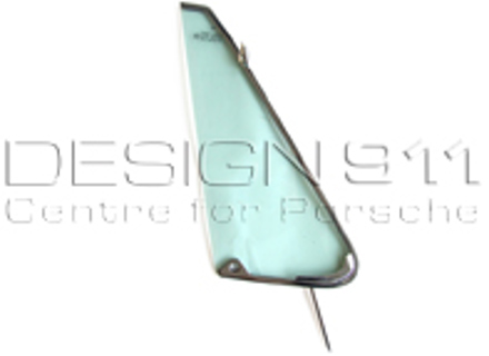 Front 1/4 window, Tinted with Chrome frame. Porsche 911 74-76 TARGA - 91154293202, 91154293102