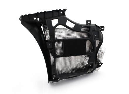 Seitenstütze der hinteren Stoßstange mit Hitzeschutz. Porsche 997.2 C2 - 99750583103, 99750583203, 99750583105, 99750583205