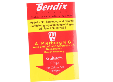 Bendix-Kraftstoffpumpenaufkleber. Porsche 356B / 356C / 911 - 64470101700 - 1601503400