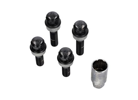 Locking wheel bolt kit (+7mm/+15mm longer). Black plated for Porsche - PAF009593, 971698030B, WHT004676A, WHT006978, 00004460291