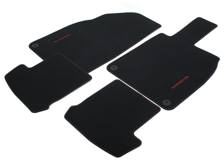 Floor mat set, Black / Carmine Red. Porsche 991 (911) GTS - RHD Right Hand Drive - 99155161307SMD, 99155161309SMD - 99155161309SMD