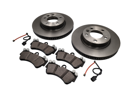 FRONT Brake Pads and Brake Disc Package. Porsche Cayenne 955 V6 - 95535140140, 95535140141, 95535140240, 95535140241, 95535193908, 95535193907, 95535140141BRE, 95535140241BRE, 95535193908BRE, 95561236502