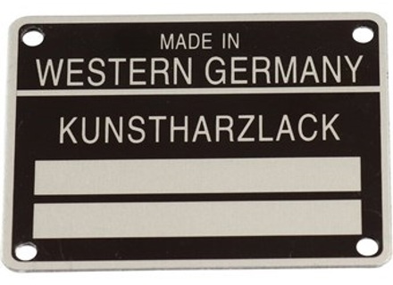 底盘号和油漆代码牌。保时捷 911 / 912 1965-80 - 90170111105 - 1601501106