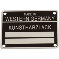 Chassis number and paint code plate. Porsche 911 / 912 1965-80 - 90170111105 - 1601501106 Chassis number and paint code plate. Porsche 911 / 912 1965-80 - 90170111105 - 1601501106