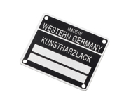 Fahrgestellnummer und Lackcodeschild. Porsche 911 / 912 1965-80 - 90170111105 - 1601501106