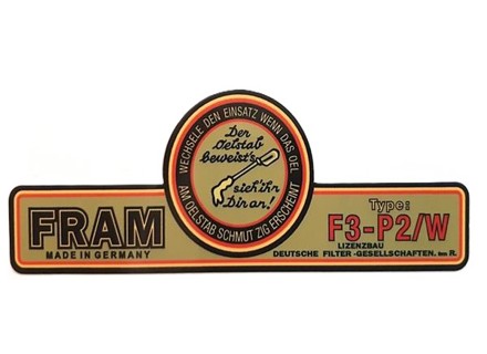 Motorsticker Fram oliefilterreservoir F3-P2/W. Porsche 356 - 64470101200 - 356234-18