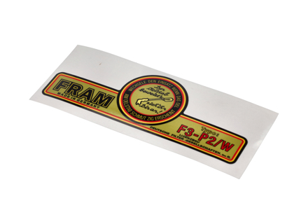Engine Sticker Fram Oil Filter Container F3-P2/W. Porsche 356 - 64470101200 - 356234-18