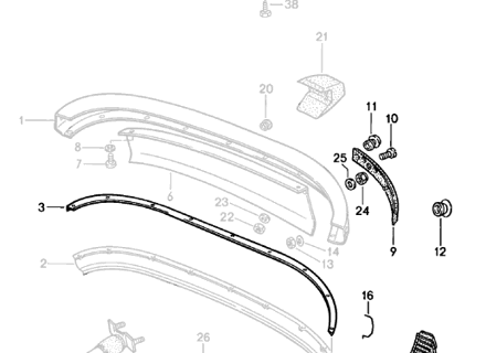 Restoration Rear Bumper Seals Kit. Porsche 911 1983-89 - 91179950515, 91179950516, 91150537600, 90151179121, 90002508001, 90008402601, 91150534503, 9115051000170A, 9115050990470A, 91150532700, 9145522331001C, N0111856, 90002500804, 91150534700, 91150308505