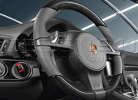 Multi-function steering wheel in Carbon. Porsche 991 / 981 Boxster / 981C Cayman - 99104440006, 99104440007, 99104440008