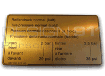 Sticker bandenspanning. Porsche 911 84-89 / 924 / 944 - 93770112700