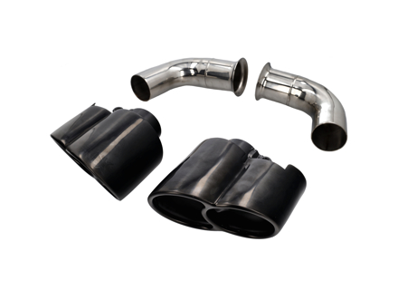 Uitlaat eindpijpen 4 buis 'MID-NIGHT BLACK EDITION' DesignTek. Porsche 996 C2/C4 - 99611105402, 99611105404, 99611105403, 99611125158, 99611125159, 99611125160, 99611105302, 99611105304, 99611105303, 99611125258, 99611125259, 99611125260