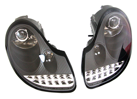 Headlamp with LED Bulbs BLACK Porsche 996 / Boxster 986 RHD Cars - 9663115704, 99663115804, 98663113121, 98663113221