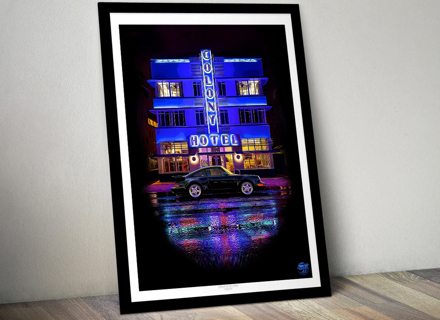 Porsche 911 964 Turbo Miami poster in Black frame