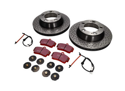 Brake Disc Package with EBC Sport Brake Pads Porsche 996 Turbo - 99635240104BRE, DP31208C, 99661236501, 99635208600, 99635208602, 1663201107, 99635240103, 99635240104, 99635240105, 99635293903, 98635293910, 98635293911, 99635293900, 99635293902, 99661236500, 96435209600