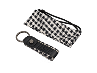 Classic leather keyring with checked fabric SSI. - SSI001 Classic leather keyring with checked fabric SSI. - SSI001