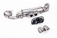 Milltek sports exhaust rear silencer with brushed titanium gt-100 tailpipe trims. Porsche 992.1 GT3 Milltek sports exhaust rear silencer with brushed titanium gt-100 tailpipe trims. Porsche 992.1 GT3