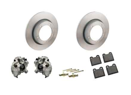 Front brake caliper, disc and brake pad kit. Porsche 356C 1963-65 - 90135196510, 90135196610, 90135196511, 90135196611, 90135140112, 91135293901, 91135293902