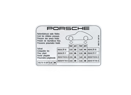 Sticker bandenspanning. Porsche 993 C2/C4 - 99370128700