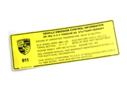 Sticker, engine specification. Porsche 911 Carrera 89 (AUS) - 93000651345