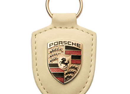 Porte-clés en cuir à crête Porsche, CREME - WAP0500960D, WAP0500960E