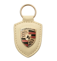 Porte-clés en cuir à crête Porsche, CREME - WAP0500960D, WAP0500960E