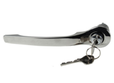 Door handle with lock cylinder and key, Chrome. Porsche 911 1965-67 - 90153106120, 90153106220 - 1687100970, 1687100980