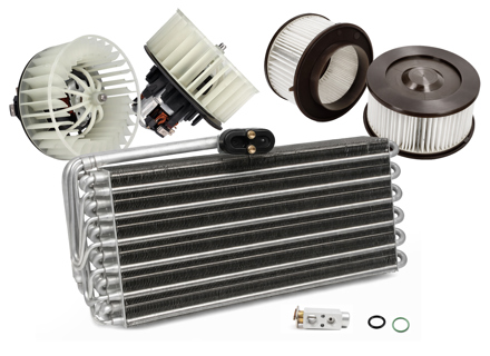 Klimaanlagen-Verdampfer, Gebläsemotor und Pollenfilter-Set. Porsche 993 - 96457390100, 96457201501, 96457201601, 99357247900