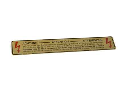 Aufkleber mit Batteriewarnung. Porsche 928 / 928S - 92870115502