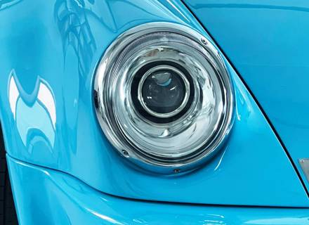 LED headlamp set with chrome reflector and clear lens LHD. Porsche 911 / 964 - 91163111302, 91163102400, 91163111300