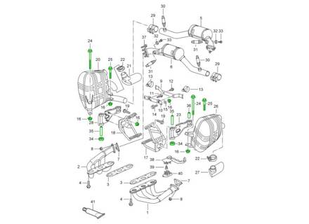 Montagesatz für den Endschalldämpfer. Porsche 996 C2 / C4 3.6L ab 2001 - 99611123100, 99711152000, 99611123000, 99711122930, 90037818301, 90037810501, 90038000501
