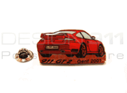 Pin Badge 'Porsche 911 GT2 - Genf 2001' Red
