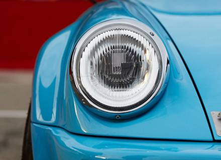 LED headlamp set with chrome reflector and fluted lens LHD. Porsche 911 / 964 - 964 91163111302, 91163102400, 91163111300