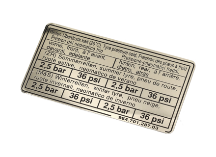 Etiqueta engomada de la presión de los neumáticos. Porsche 944 S2 / 968 1992 - 96470128703