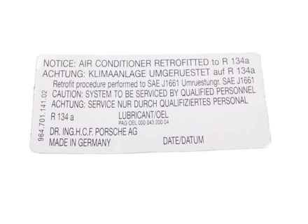 Adhesivo para conversión de aire acondicionado a R134a. Porsche 911 / 964 / 944 / 928 - 96470114102 - PAKK2