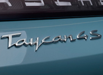 Rear badge TAYCAN 4S, primed. Porsche Taycan 4S - 9J104480007G2X, 9J104480007