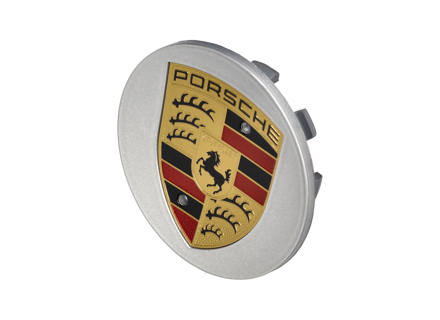 带全彩保时捷盾徽的银色轮毂盖。保时捷 95B Macan - 95B601150A8Z8